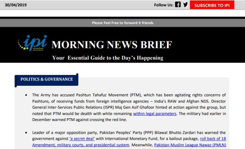 IPI Morning News Brief – April 30, 2019