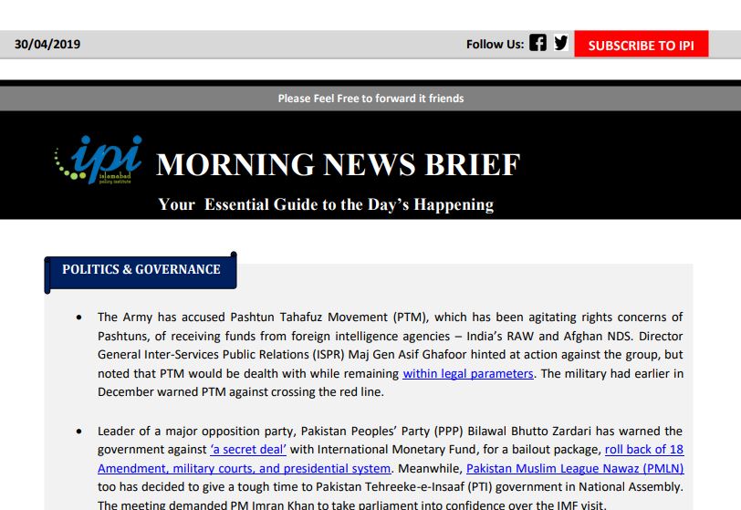 IPI Morning News Brief – April 30, 2019