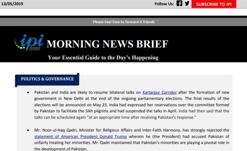 IPI Morning News Brief – May 13, 2019