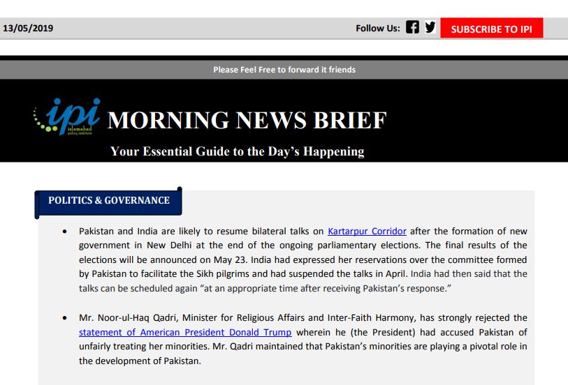 IPI Morning News Brief – May 13, 2019